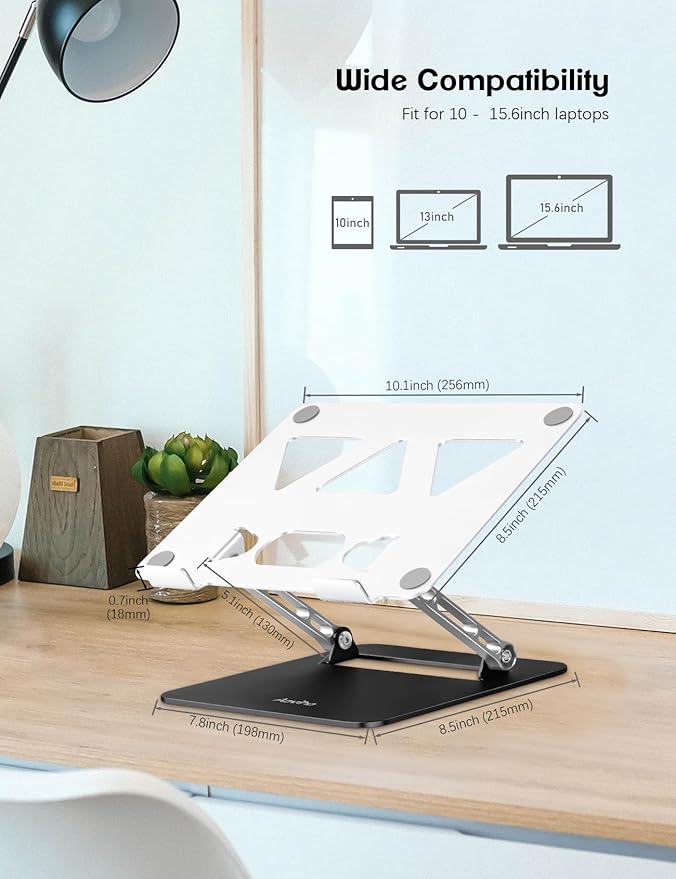 Aoviho Adjustable Laptop Stand for Desk,Portable Laptop Stand Holder and Riser,Foldable Aluminum Notebook Computer Stands for MacBook Air Pro HP Lenovo Dell Samsung, 10-15.6 inch (Silver-Gray-Black)