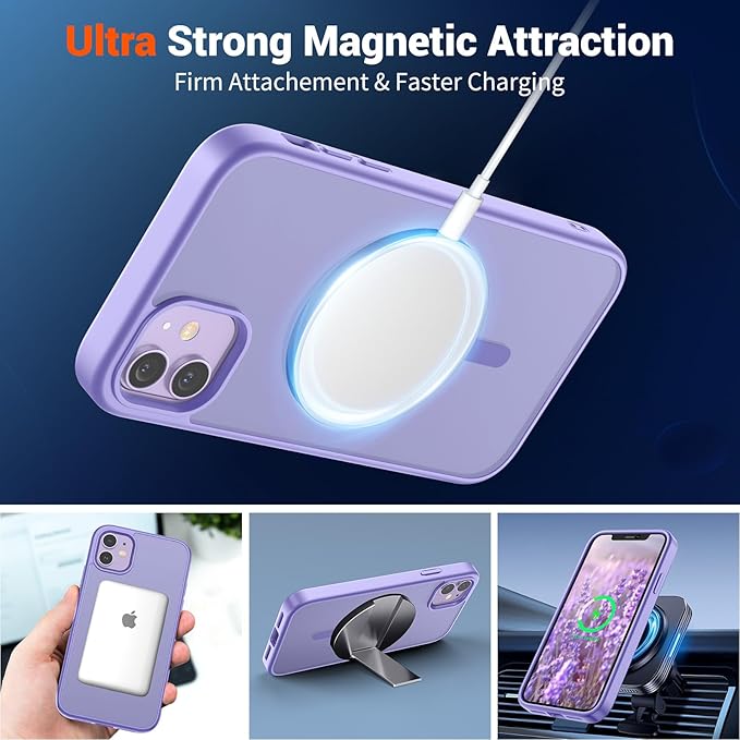 SUPFINE Magnetic for iPhone 12 Mini Case & iPhone 13 Mini Case (Compatible with MagSafe) (Military Grade Drop Protection) Slim Translucent Matte Shockproof Phone Cover,Purple | Magnetic, Slim, Translucent, Matte