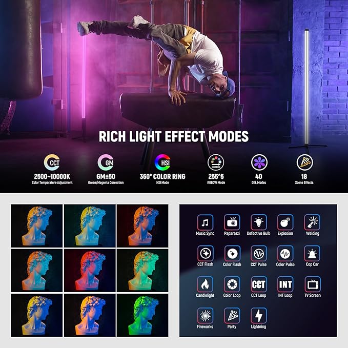 NEEWER RGB Tube Light, 30W LED Video Light RGBWW Full Color Stick Light Wand with 18 Scenes 7 Pixel Effects 2500-10000K CRI97/TLCI98 6000mAh, APP/2.4G/DMX Control for Photography Video Record, TL90C