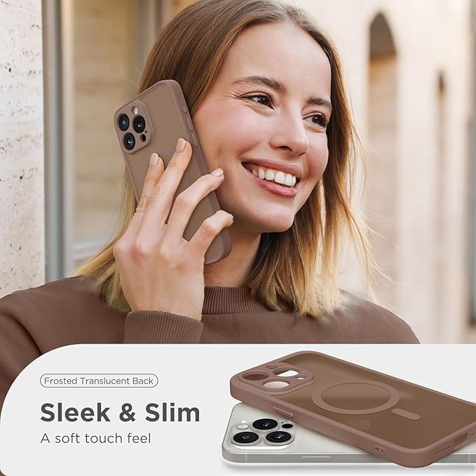 CAPRARO Magnetic for iPhone 14 Pro Max Case, [Compatible with MagSafe] [Full Camera Protection] Shockproof Protective Slim Translucent Matte Phone Case for iPhone 14 Pro Max 6.7'', Brown