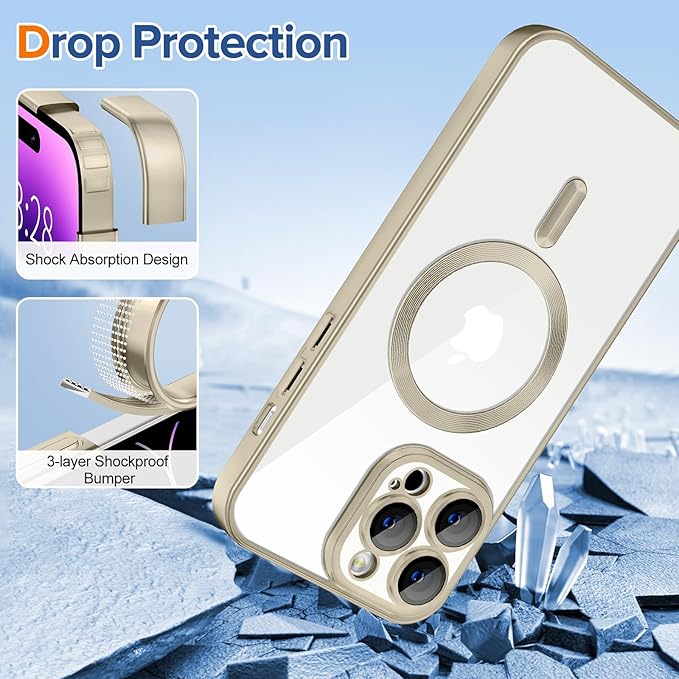Hython Magnetic Clear for iPhone 14 Pro Case with Camera Lens Protector [Compatible with MagSafe] Luxury Plating Edge Slim Soft TPU Cover Protective Phone Case for iPhone 14 Pro 6.1", Matte Gray