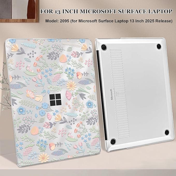 Slim Protective Case for Microsoft Surface Laptop 13 inch Copilot+PC 2025 (Model 2095), Lightweight Anti-Scratch Printed Pattern Plastic Hard Shell Case Cover, Starry Sky Flowers