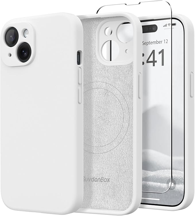 Magnetic for iPhone 14 Case, Compatible with MagSafe, [Full Camera Protection][Screen Protector] Silicone Shockproof Protective Phone Case for iPhone 14 6.1 inch, White