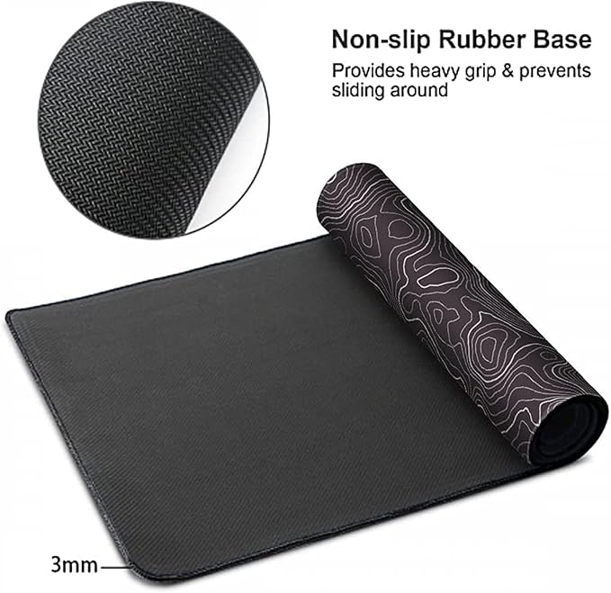 AQQA Mouse Pad,Extended Large Gaming Mousepad mat with Non-Slip Rubber Base,Topographic Map Lines Contour Geographic Background,for Gaming Office Laptop Computer Men Women(29.5x16 Inch,Black)