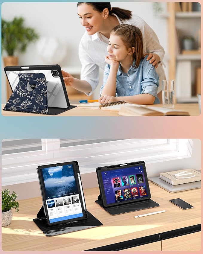 Uppuppy for iPad Air 11 inch Case, Air 5th/4th Generation 10.9, Pro 11'' Case Women Girls for Apple Pencil Holder Cute Flower Floral Rotating Folio Cover for Apple iPad Air 4/5 (2020/2022)/Pro 11"