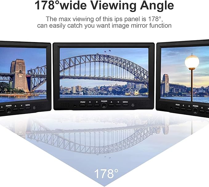 7 inch Small HDMI VGA AV RCA Monitor 1080P Second Screen for PC/Security System/Game Console; IPS 1024X600 Pixels; 60HZ; Built in Loud Speakers & Earphone Jack; 12V USB Power Cable for Portable Use