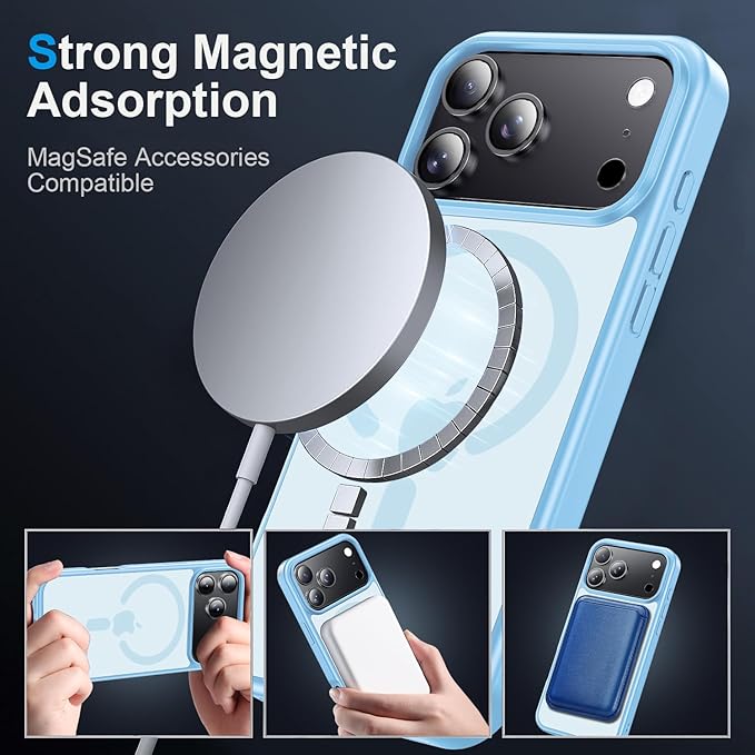 for iPhone 17 Pro Max case with Camera Lens Protector [10Ft Military-Grade Protection] Compatible with fit MagSafe Shockproof Cover Phone case for iPhone 17 Pro max 6.9 inch, Light Blue