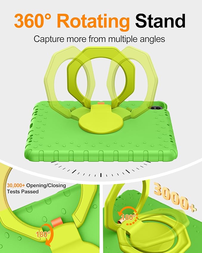 for iPad Air 13 Inch Case (M4 2026 / M3 2025 / M2 2024), Heavy Duty EVA Protective Cover with Magnetic Charging Pencil Holder, 360° Rotating Stand, for Kids, Work & Travel, Green