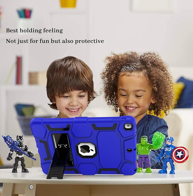 CCMAO for iPad 9th Generation Case, iPad 8th 7th Generation Case, iPad 10.2 Inch 2021/2020/2019 Case, Heavy Duty Rugged Shockproof Protective Cover with Kickstand, Dark Blue+Black