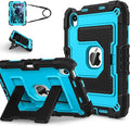 Kids Friendly Case for Apple iPad mini 7 A17 Pro 2024/iPad Mini 6 2021 8.3 Inch 7th/6th Gen Case with Pencil Holder & Shoulder Strap, Shockproof Kickstand Hard Shell Protective Cover,Black+Blue