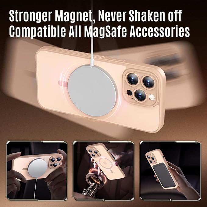 Symcele Designed for iPhone 13 Pro Case, Compatible with MagSafe, with Privacy Screen Protectors X2, [Camera Protection] [15FT Military Drop Protection] Shockproof Phone Case, 6.1", Light Brown