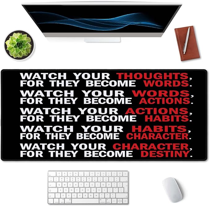 SSOIU Watch Your Thoughts Motivational Words Quotes Mouse Pad 35.5 X 15.7 Inch XXL Full Desk Mousepad Extended Large Non-Slip Rubber Base Waterproof Big Keyboard Mat with Stitched Edges for Office