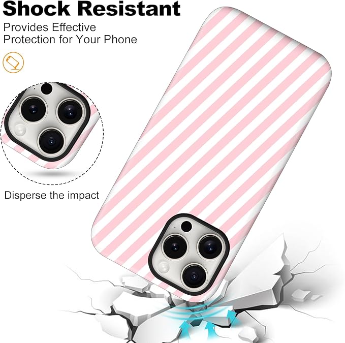 Magnetic for iPhone 13 Pro Case Cute Diagonal Stripes Phone Case, Shockproof Slim TPU and Hard PC Protective Phone Cover Compatible with MagSafe Designed for Women Girls,Pink