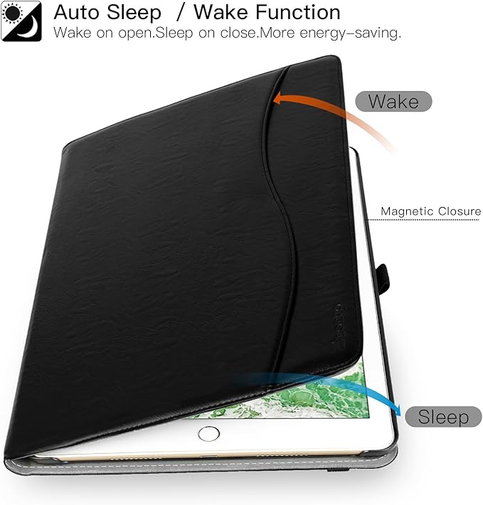 Ztotop Case for iPad Pro 12.9 inch 2017/2015 (Old Model, 1st & 2nd Gen), Premium Leather Folding Stand Folio Cover with Auto Wake/Sleep, Document Card Slots and Multiple Viewing Angles, All Black
