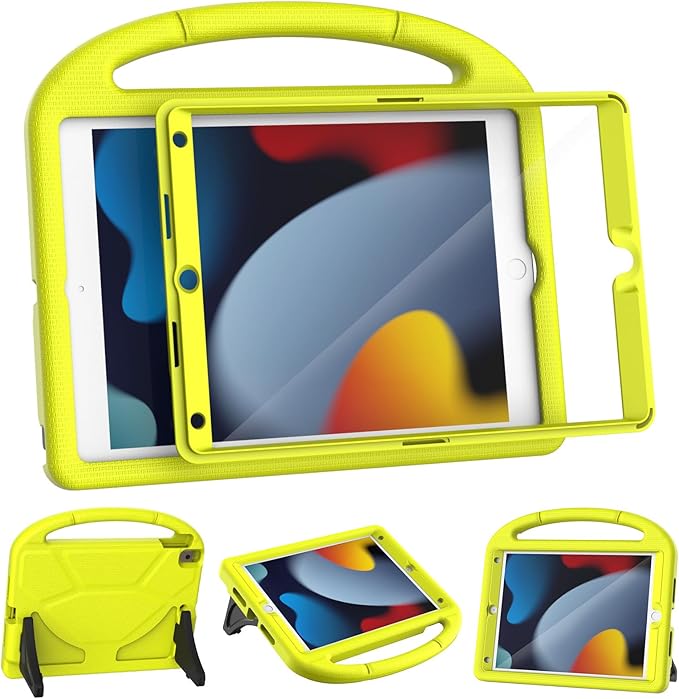 YIHE Kids Case for iPad 9th/8th/7th Generation, iPad Pro 10.5 & Air 3, Shockproof Protective Cover with Handle Stand & Screen Protector for 10.2/10.5 Inch iPads, Light Yellow