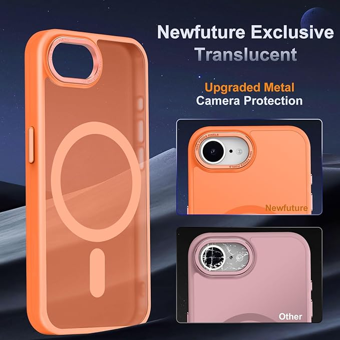 Newfuture Designed for iPhone 17e Case & iPhone 16e Case with Magnetic [13 FT Military Drop Protection] [Compatible with Magsafe] Slim Translucent Shockproof with Anti-Fingerprint Phone Case, Orange