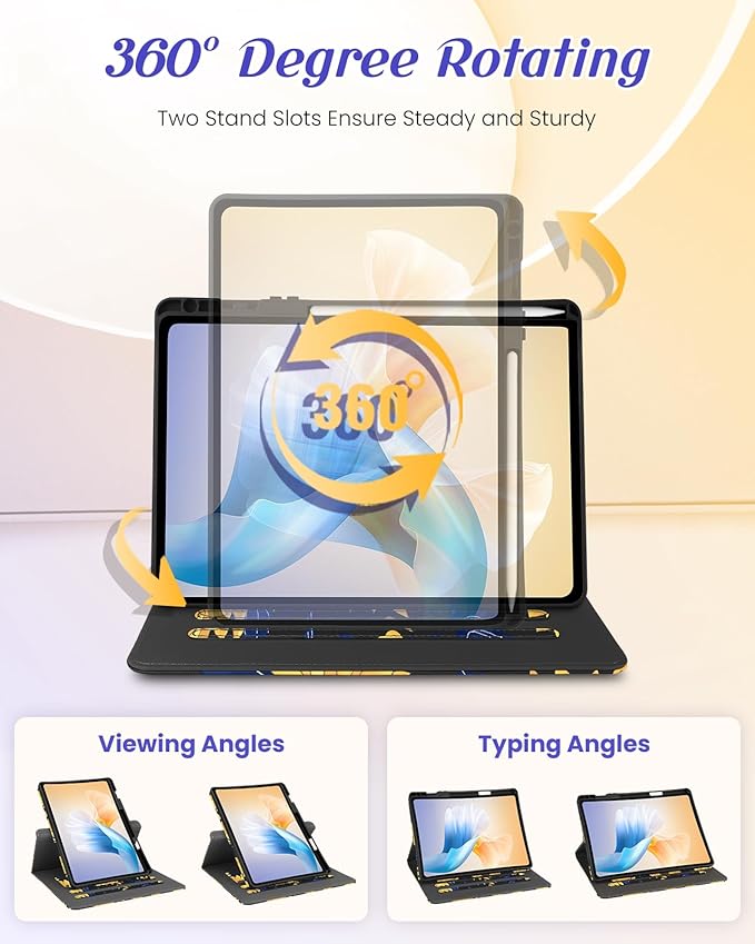 Kidcube for Samsung Galaxy Tab A9 Plus Case 11 Inch - for Women Girls Kids Cute Rotating Stand Folio Cover with Pencil Holder & Card Slot Girly Kawaii Sunflower Design for Samsung A9 Plus Tablet Cases
