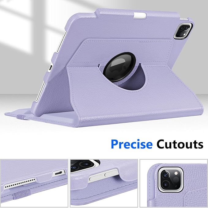 Fintie Rotating Case for iPad Pro 11-inch (4th / 3rd Generation) 2022/2021-360 Degree Swiveling Stand Cover w/Pencil Holder, Auto Sleep/Wake, Also Fit iPad Pro 11" 2nd/1st Gen, Lilac Purple