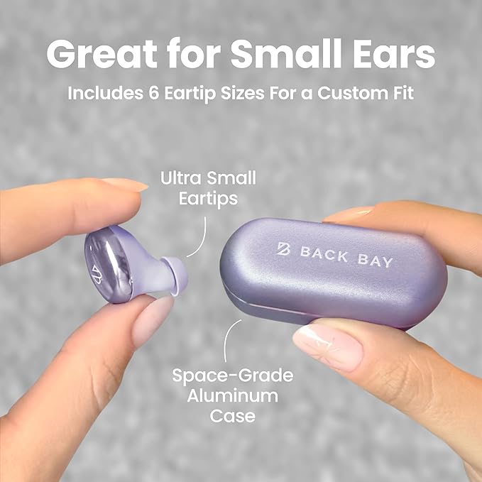 Back Bay Audio Tempo 30 Wireless Earbuds for Small Ears - Award-Winning Sound, Sweatproof Bluetooth Earbuds, Tech Fitness Gifts for Men, Comfortable Bluetooth Ear Buds for Women - Lavender