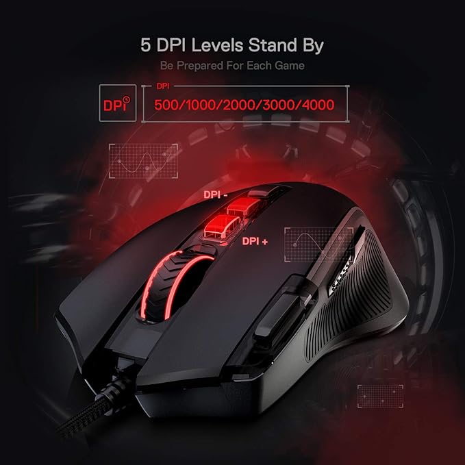 Redragon M612 Predator RGB Gaming Mouse, 8000 DPI Wired Optical Mouse with 11 Programmable Buttons & 5 Backlit Modes, Software Supports DIY Keybinds Rapid Fire Button
