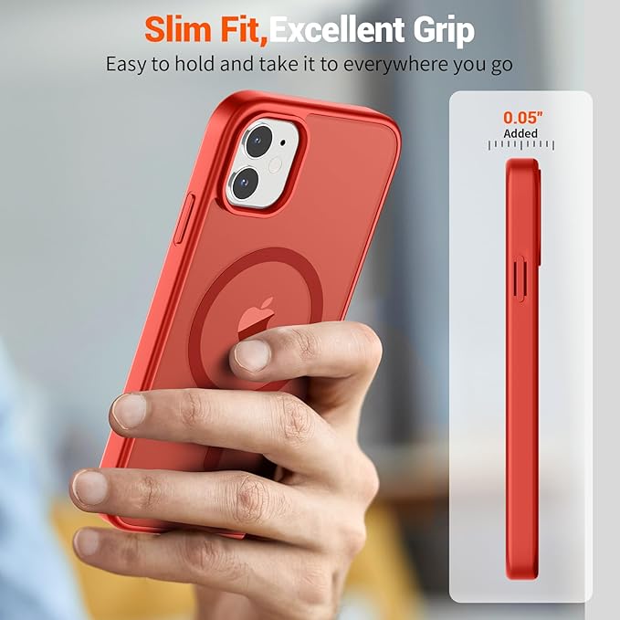SUPFINE Magnetic for iPhone 11 Phone Case (Compatible with MagSafe) (Military Grade Drop Protection) Slim Translucent Matte Shockproof Phone Cover,Red