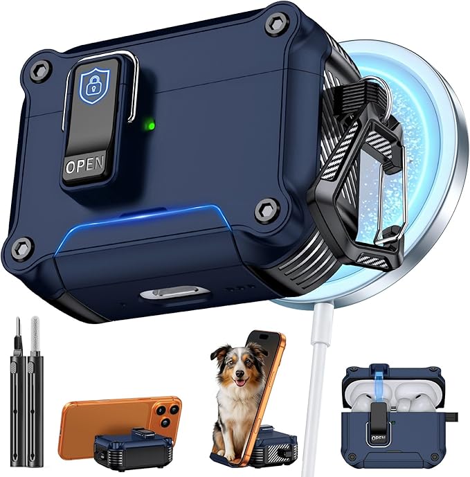 Inesore Compatible with AirPods Pro 3 Generation Case,Secure Lock & Phone Stand Design,Compatible with MagSafe,Automatic Snap Switch Secure Cover for New AirPods Pro 3rd (2025)-Dark Blue