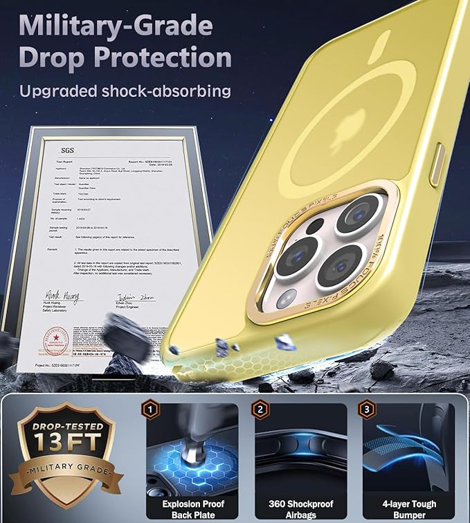 Newfuture Designed for iPhone 14 Pro Max Case with Magnetic [13 FT Military Drop Protection] [Compatible with Magsafe] Slim Translucent Matte Shockproof with Anti-Fingerprint Phone Case, Yellow