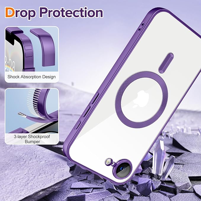 Hython Magnetic Clear for iPhone 16e Case with Camera Lens Protector [Compatible with MagSafe] Luxury Plating Edge Slim Soft TPU Cover Protective Phone Case for iPhone 16e 6.1", Matte Purple