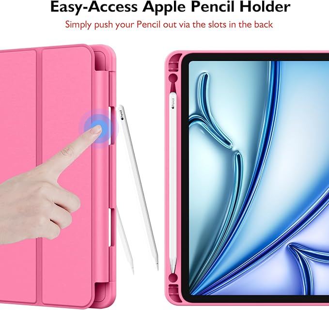 iMieet iPad Air 11 Inch Case M4/M3/M2(2026/2025/2024), iPad Air 5th/4th Generation Case 2022/2020 10.9 Inch with Pencil Holder,Trifold Stand Smart Case with Soft TPU Back(Peach Red)