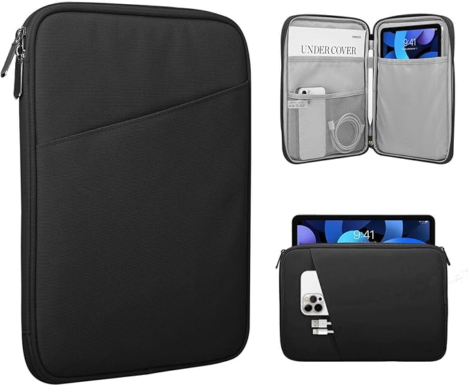 TiMOVO 9-11" Tablet Sleeve Bag for iPad 11-inch A16 2025, iPad 10.9"/10.2"| Air 11 Inch/5th/4th Gen. 10.9", Galaxy Tab A9+/A11Plus 11", Protective Bag with Pocket, Black