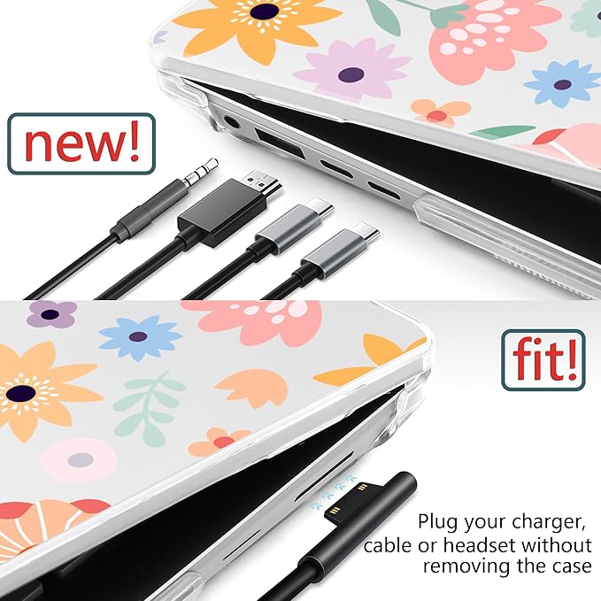 Hard Case for 15-inch Microsoft Surface Laptop Copilot+ PC 2024 (7th Ed) Fashionable Lightweight Floral Design Clear Laptop Shell, with TPU Keyboard Cover & OTG Adapters, Colorful Flowers