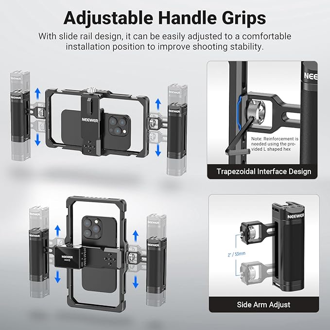 NEEWER Upgraded Phone Rig Vlogging Kit, Video Stabilizer with Dual Handle, Wireless Mic Clip Slot for TikTok YouTube, Compatible with SmallRig iPhone 17 Pro Max 16 16e 15 Galaxy S25 Ultra, PA009