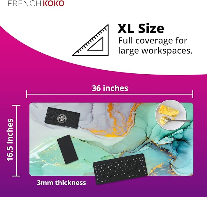 French KOKO Large Mouse Pad Desk Mat Keyboard Pad Desktop Home Office School Essentials Decor Big Extended Laptop Protector Accessories Pretty Mousepad Women Girls XL Deskpad Marble XL 36" x 16.5"