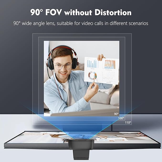 TOALLIN 1080P Full HD Webcam with Dual Microphones, Computer Web Camera, 90° Wide Angle View Without Distortion, USB Plug and Play Webcam for Video Conferencing/Online Calling/Live Streaming
