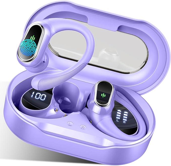 Wireless Earbuds, 2026 Bluetooth 5.4 Headphones Sport, 50Hrs HiFi Stereo Deep Bass Over-Ear buds with ENC Noise Cancelling Mic, IP7 Waterproof & LED Display Earphones with Earhooks for Workout/Running