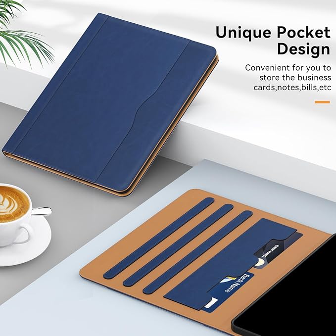 Zonefoker for New iPad Pro 12.9 Case 6th/5th/4th/3rd Generation 2022/2021/2020/2018, 12.9 inch ipad Pro Leather Folio Cover with Pencil Holder, Multi-Angle Viewing Stand, Auto Wake/Sleep, Navy Blue