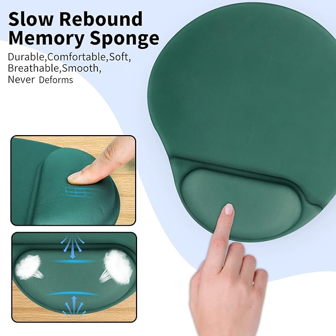 Ergonomic Mouse Pad with Wrist Support,Cute Mouse Pads with Wrist Rest,Comfortable Mouse Pad for Home Office Gaming Working Computers Laptop,Pain Relief with Non-Slip PU Base (Sap Green)