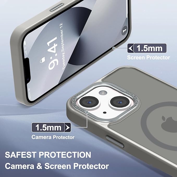 Newfuture Designed for iPhone 13 Case & iPhone 14 Case with Magnetic [13 FT Military Drop Protection] [Compatible with Magsafe] Translucent Shockproof with Anti-Fingerprint Phone Case, Titanium Gray