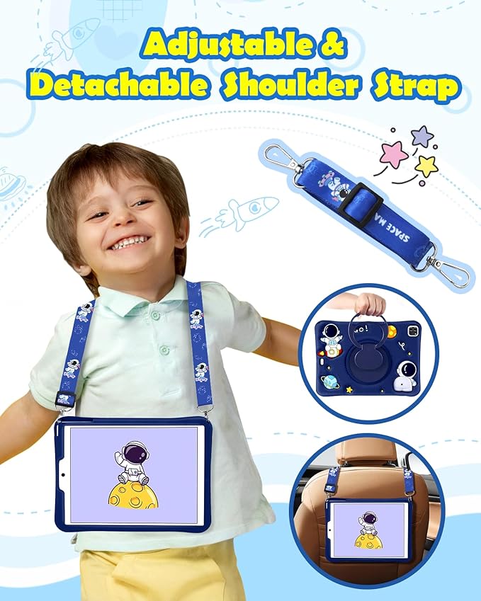 Wazzasoft for iPad Air 5th/4th Generation Case/Pro 11 Case Boys Cute Astronaut Cover Kawaii 3D Cartoon Spacemen with Rotating Handle Stand+Strap Silicone Funda for Apple iPad Air Cases 5/4 Gen, Pro 11