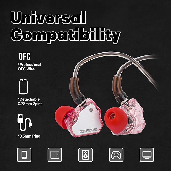 Linsoul 7Hz x Crinacle Zero:2 in Ear Monitor, Updated 10mm Dynamic Driver IEM, Wired Earbuds Earphones, Gaming Earbuds, with OFC IEM Cable for Musician (with MIC, Pink)