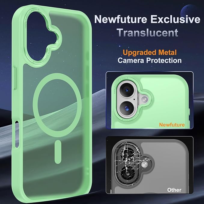 Newfuture Magnetic for iPhone 17 Case [Compatible with Magsafe] [Military Grade Drop Protection] Translucent Matte Anti-Scratch Shockproof Protective Phone Cover 6.3 Inch, Matcha Green