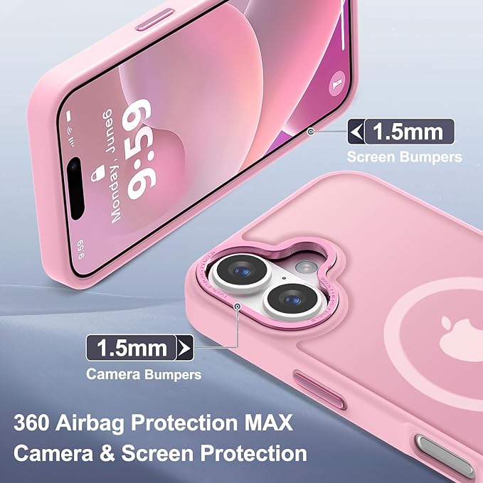 Newfuture Designed for iPhone 16 Case with Magnetic [13 FT Military Drop Protection] [Compatible with Magsafe] Slim Translucent Matte Shockproof with Anti-Fingerprint Phone Case, Chalk Pink