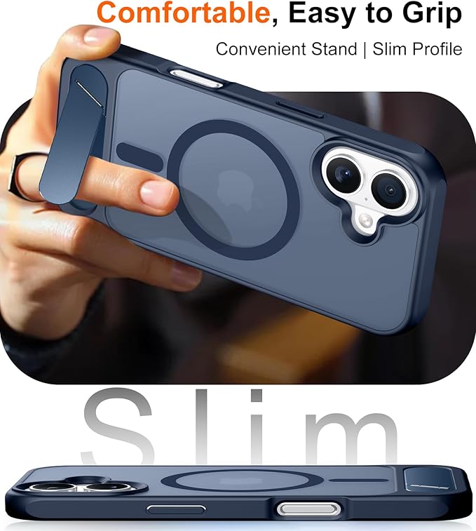 Magnetic Compatible with iPhone 16 Case, [Built-in Invisible Kickstand][Compatible with MagSafe] [Military Grade Shockproof] Slim Translucent Matte Phone Case for iPhone 16 6.1"