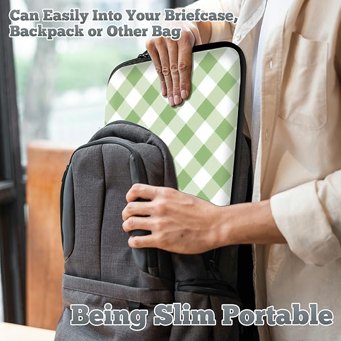 Universal Tablet Laptop Sleeve Case 10 inch, Green and White Checkered Slim Carrying Case Travel Laptop Bag Durable Handbag for 7 to 10-inch Laptops/Notebook/Kids Tablet/ipad/eBook Readers