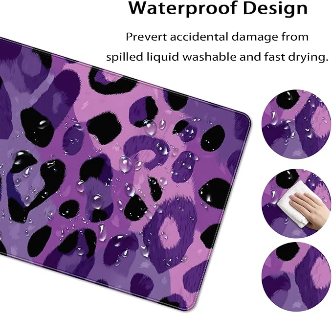 35.4 x 15.7 in, XXL Large Mouse Pad for Desk, Extended Keyboard Mouse Mat for Computer Office, Big Mouse pad with Stitched Edges, Gaming Pc-Purple Leopard Print