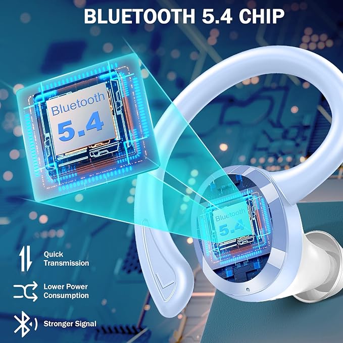 Wireless Earbud, Bluetooth 5.4 Headphones IP7 Waterproof for Sport, 48H Running Wireless Earphones with ENC Noise Cancelling Mic, Deep Bass Over Ear bud with Earhooks for Android, iOS, Workout, Gym