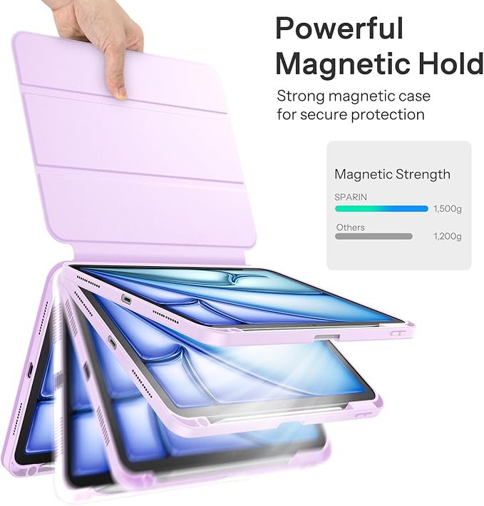 SPARIN Case for iPad Air 11 inch M3/ M2, iPad Air 7th/6th/5th/4th Gen (2025/2024/2022/2020) 10.9 inch,Case with Apple Pencil Holder, Detachable Magnetic Cover, Portrait and Landscape Stand, Purple