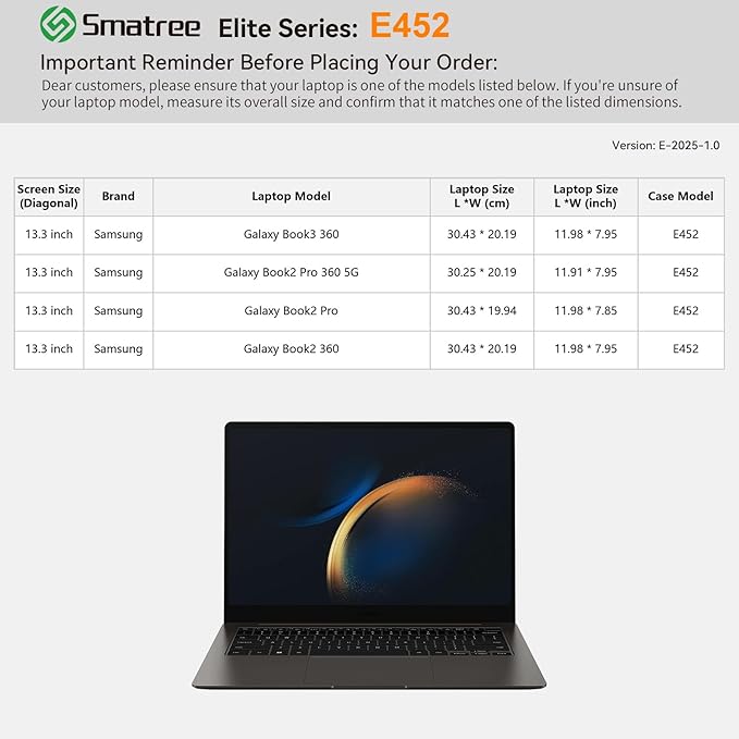 Smatree Laptop Sleeve for 13.3 inch Samsung Galaxy Book2 Pro 360 5G/2 Pro,for 13.3 inch Galaxy Book3/2 360,Case with Pocket(E452)