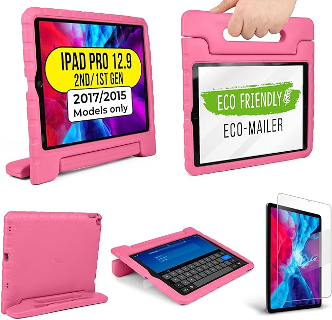 Official Cooper Dynamo Kids iPad Pro 12.9 Case for 1st/2nd Generation (2015/2017) | Unbreakable Protection, Magic Handle, Stand & Pencil Holder (NOT for 2018-2022 3rd-6th Gen) (Bubble Gum Pink)
