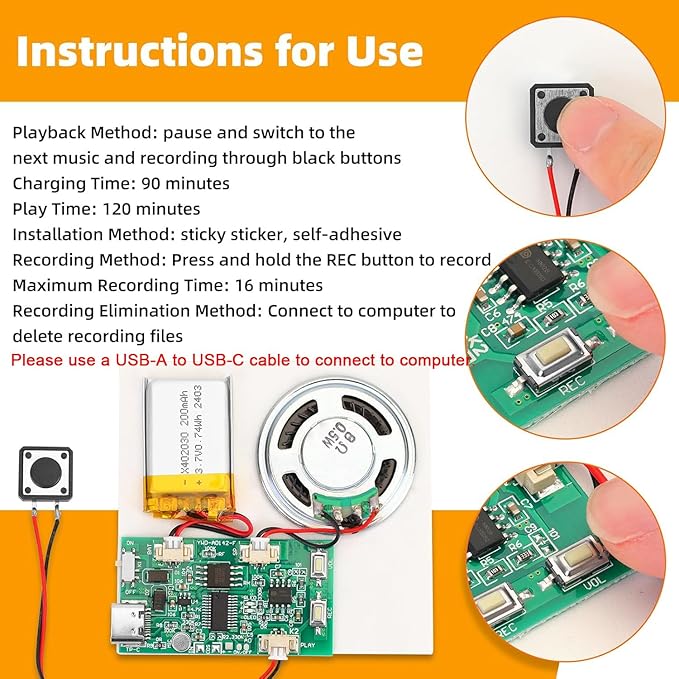 5PCS Programmable Sound Recorder Module - DIY Music Voice Recording Module Chip with Speaker, Can Recording 16 Minutes Sound Music for Personalized Greetings, Holiday Crafts Cards
